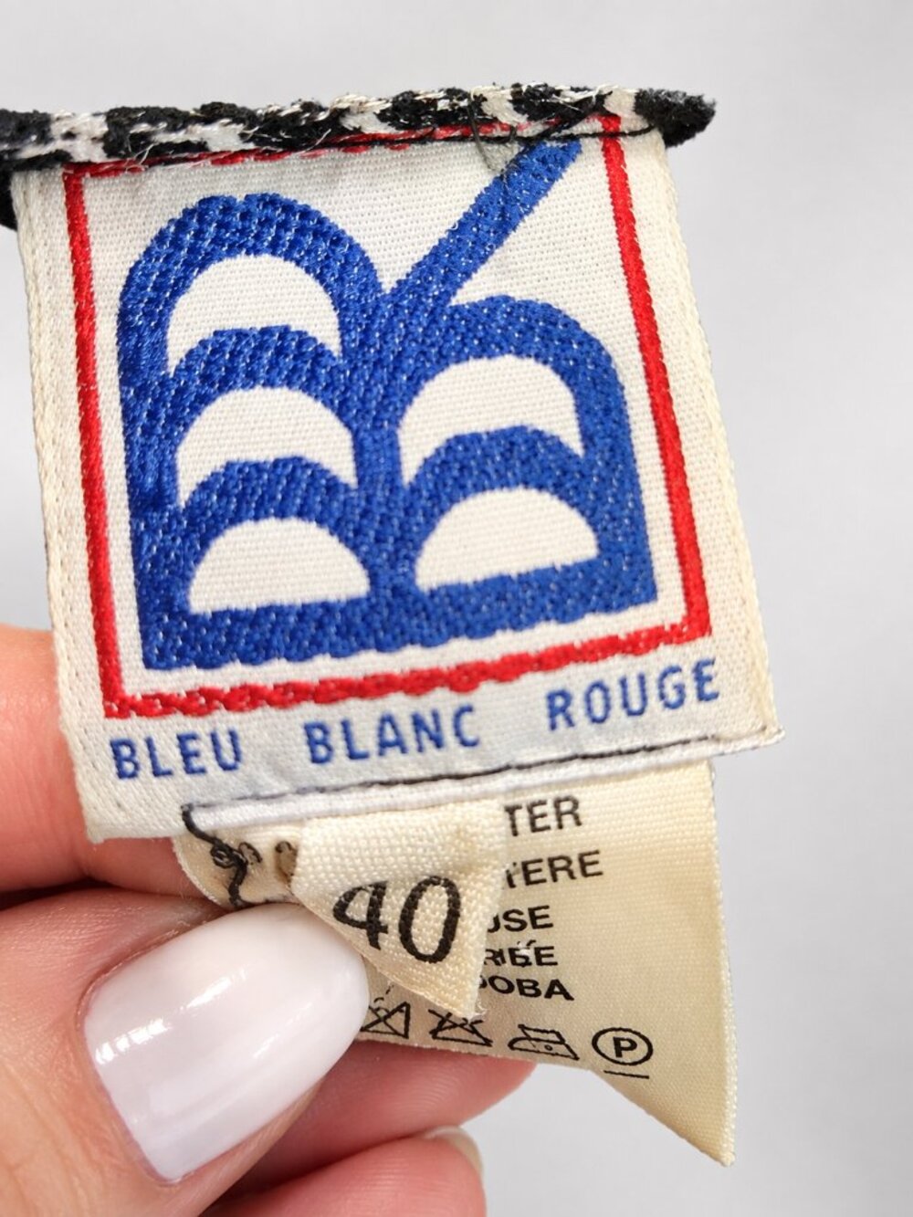 Vintage Bleu Blanc Rouge Houndstooth Tiered Midi Skirt Size 40 Black White Ruffl - Picture 12 of 13